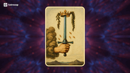 Upright Ace of Swords tarot card showing a single upright sword held high